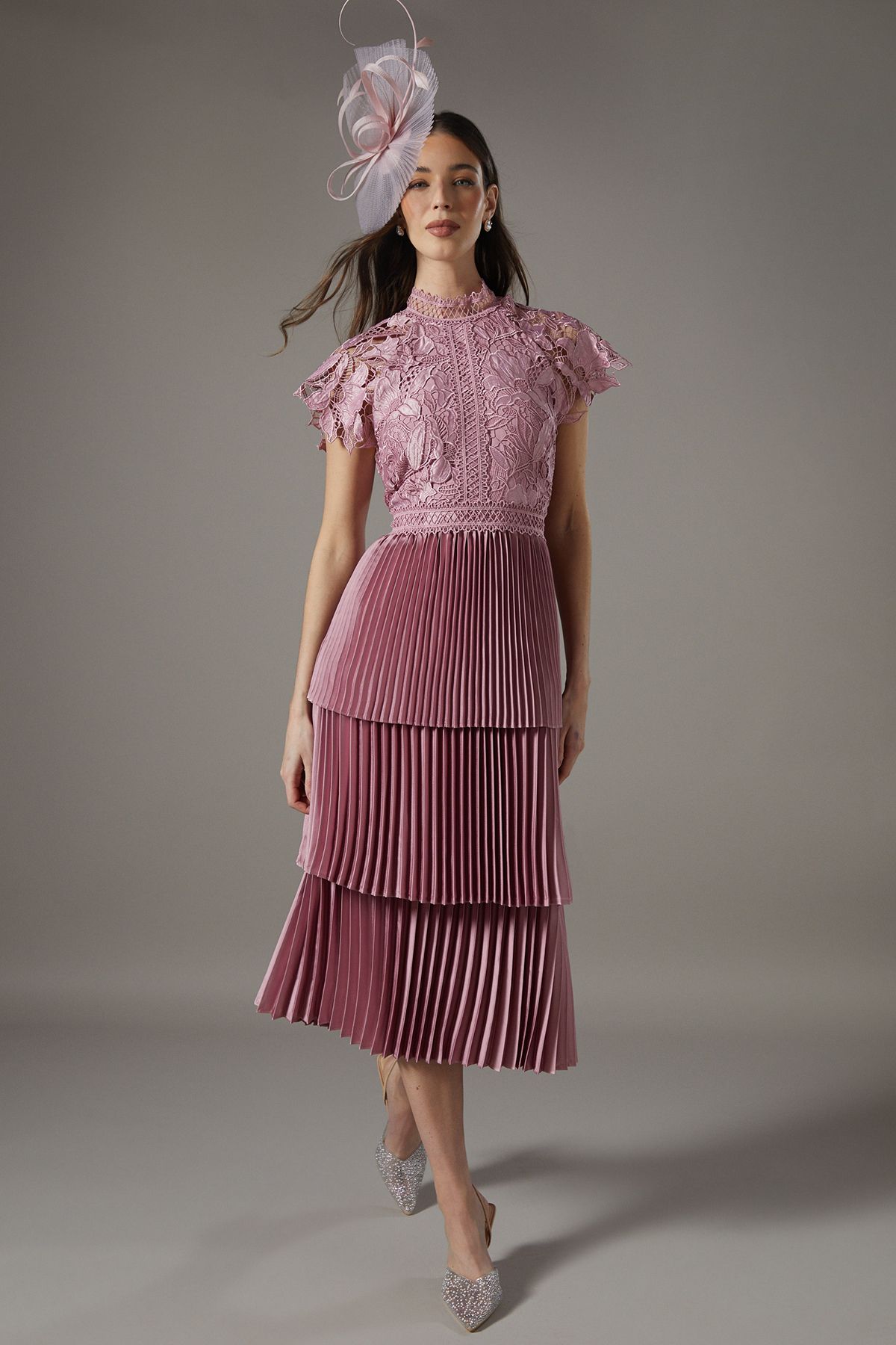 Coast Satin Lace Tiered Dress Rose image 1