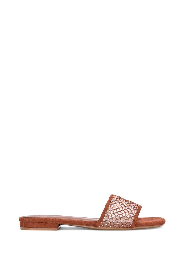 XY London 'Gabrielle' Flat Slip On Open Toe Diamante Slider Mule Sandals