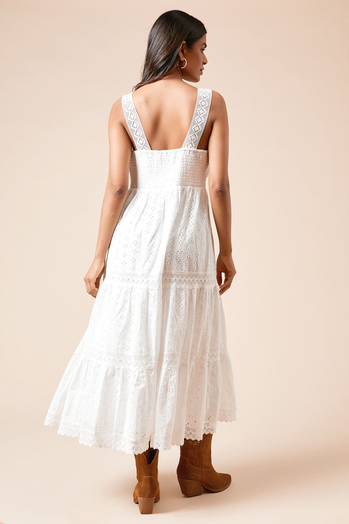 Dorothy Perkins Petite Lace Insert Broderie Strappy Midi Dress White image 3