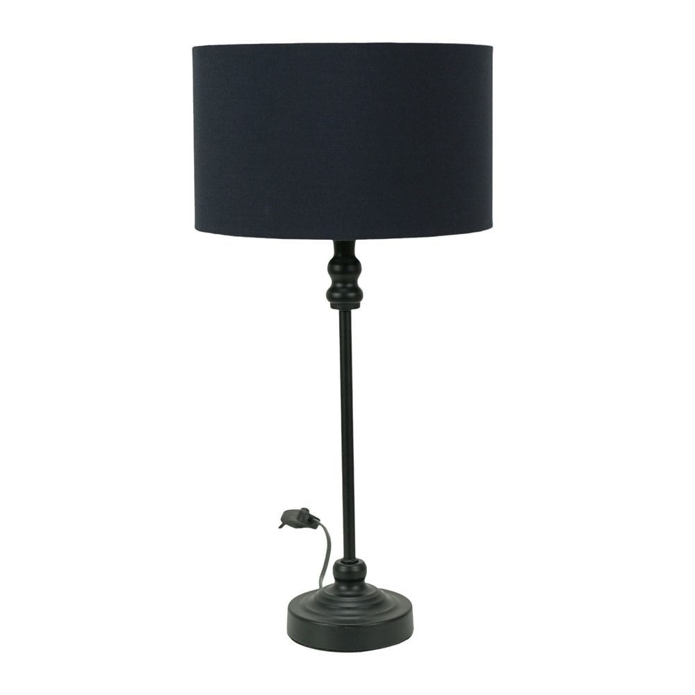 ValueLights Maggie Black Metal Candlestick Table Lamp with Fabric Drum Shade and LED Bulb image 2