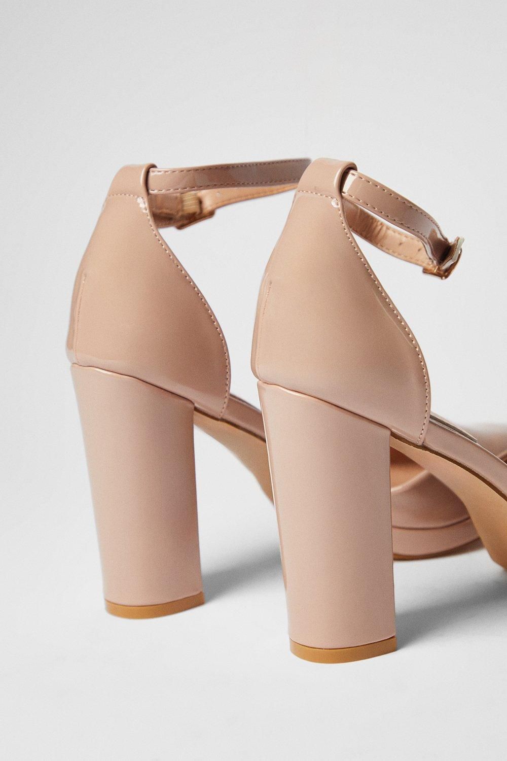 Coast Sadie Faux Leather Platform Pointed High Block Heel Court Shoes Beige image 4