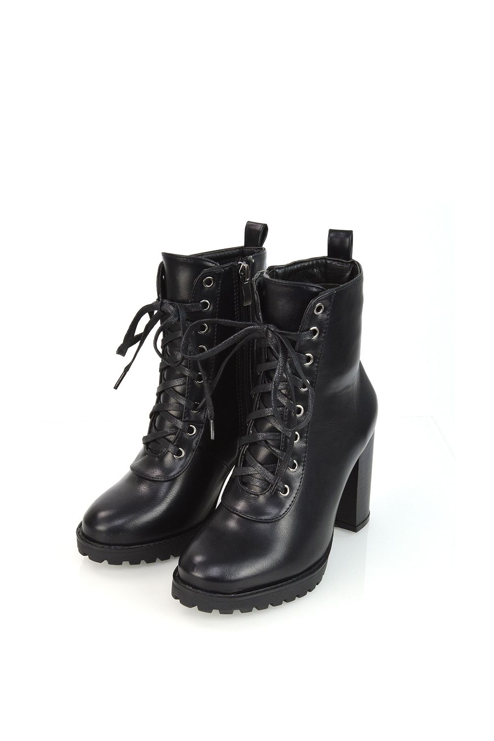 XY London 'Ariel' Lace up High Block Heel Zip-up Biker Ankle Boots image 5
