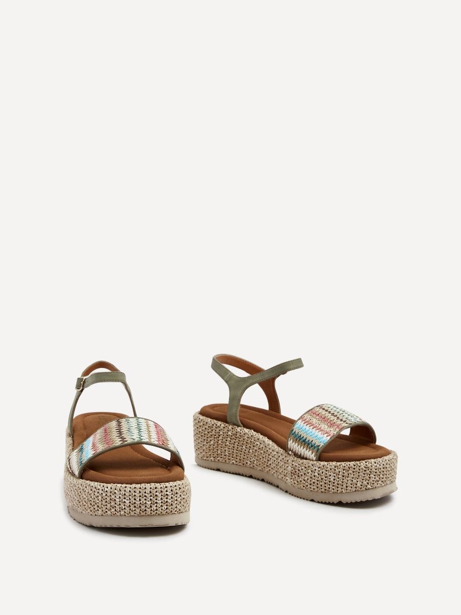 Linzi Sage Sage Green Faux Nubuck Multicoloured Front Strap Raffia Flatform Sanda image 3