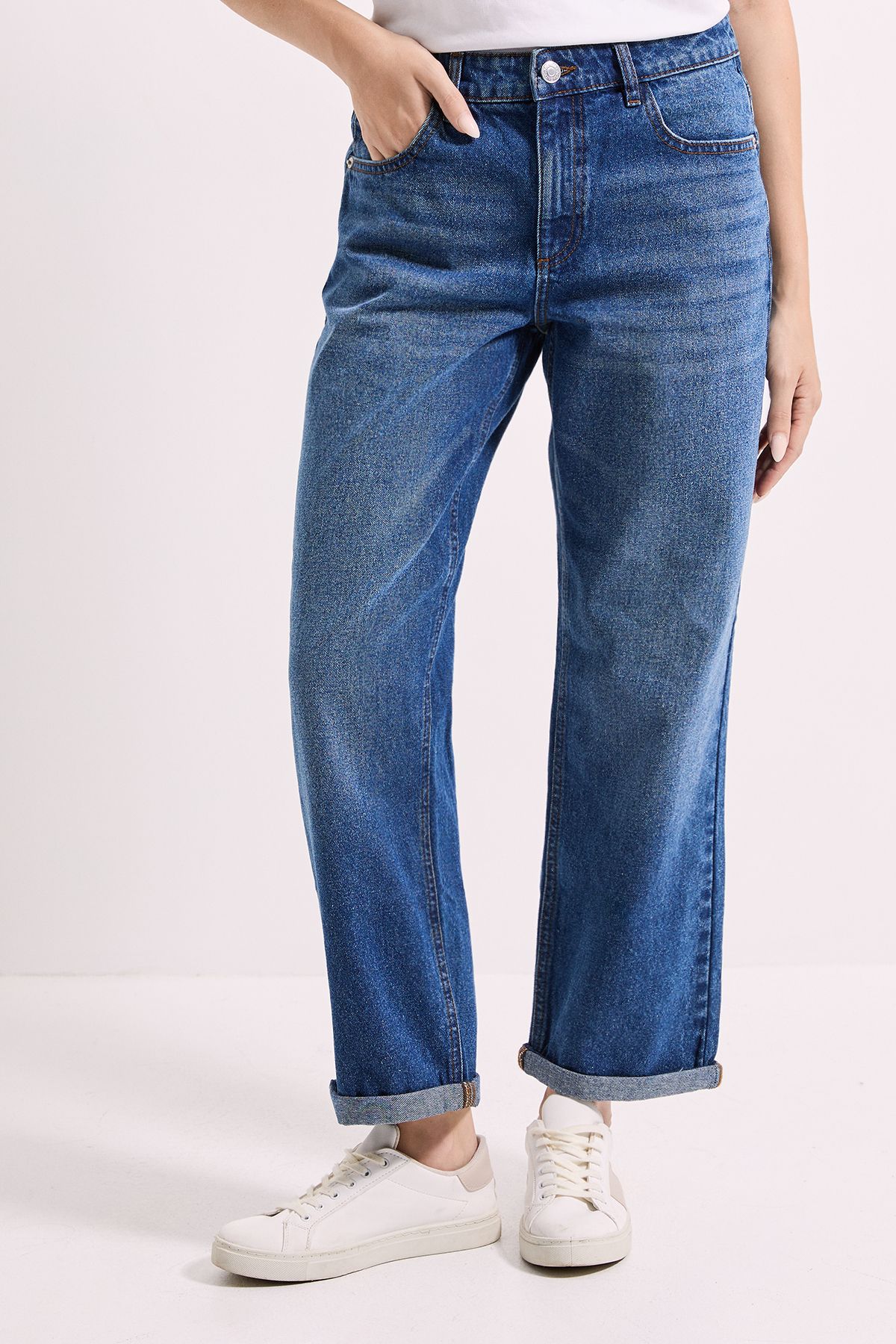 Dorothy Perkins Boyfriends Ankle Grazer Fold Up Jeans Indigo image 2