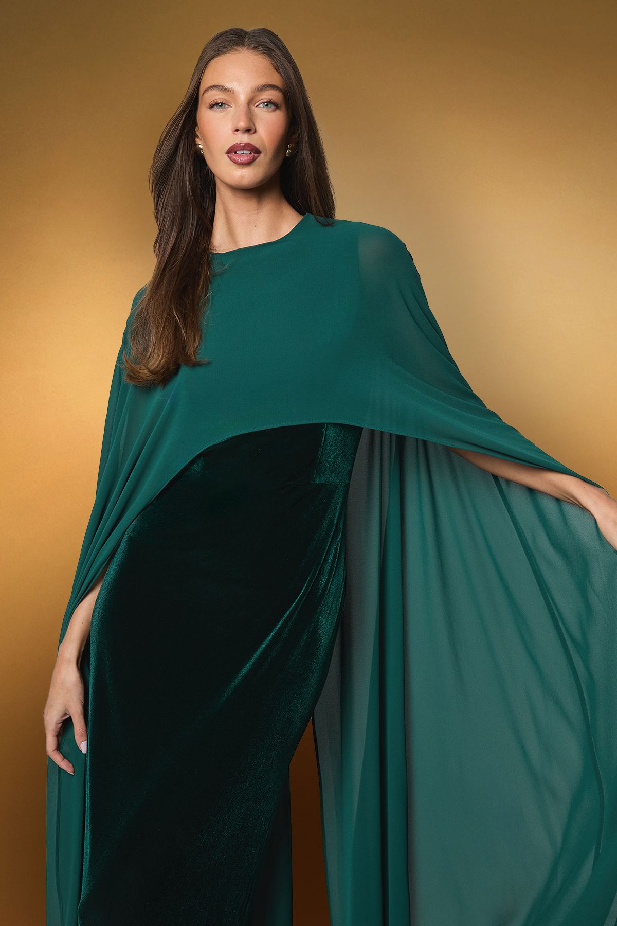 Coast Velvet Cape Dress Emerald image 2