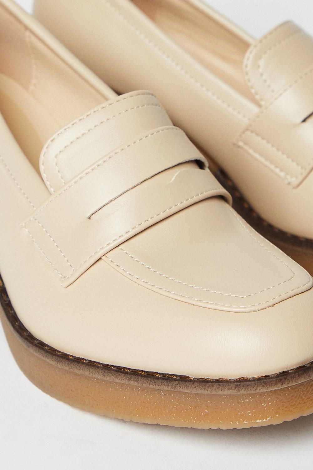 Oasis Butterfly Faux Leather Chunky Heeled Penny Loafers Beige image 4