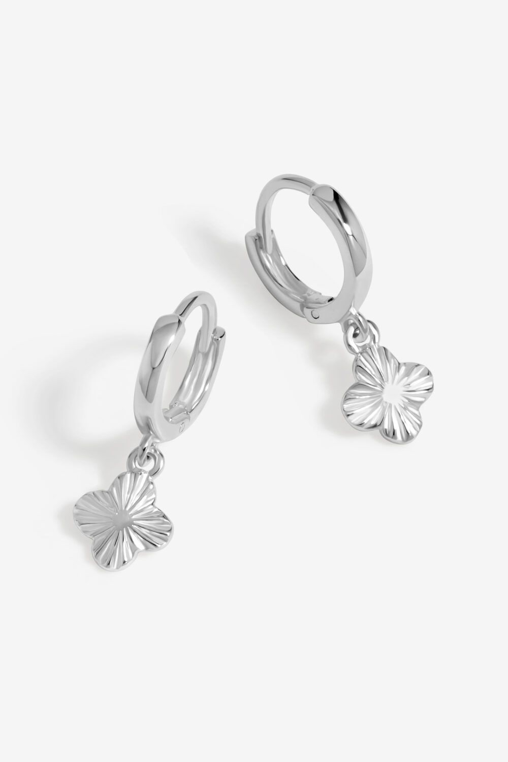 Simply Silver Sterling Silver 925 Polished Diamond Cut Clover Charm Hoop Earrings