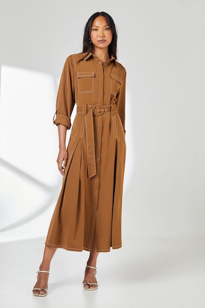 Principles Brown Stitch Belted Utility Dress Brown