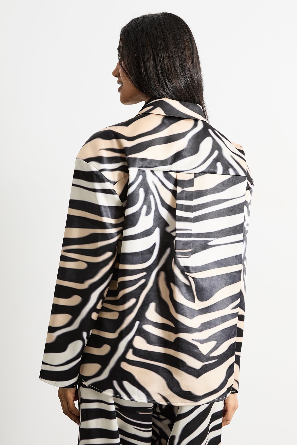 Warehouse Zebra Printed Oversized Satin Shirt Zebra image 3