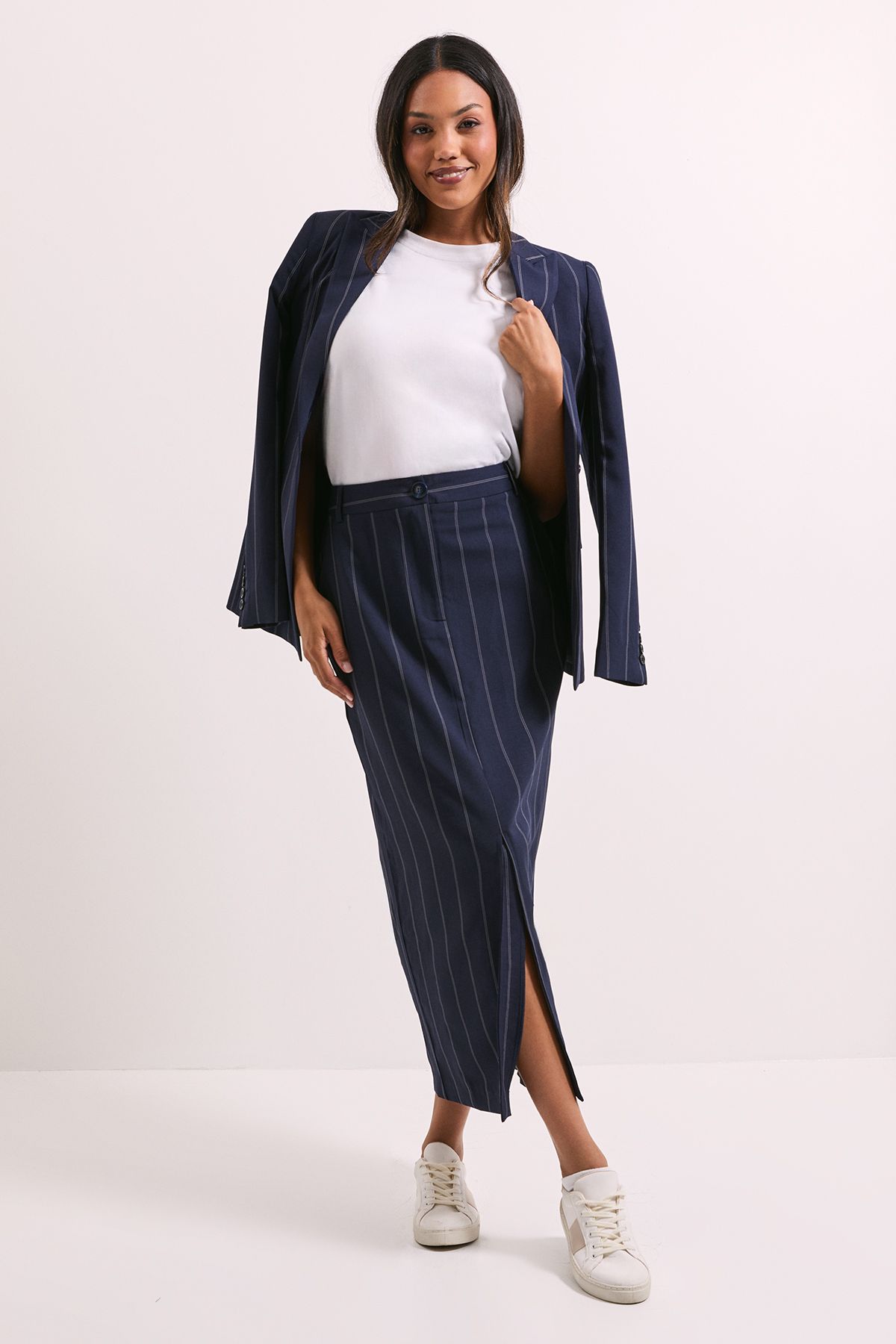 Dorothy Perkins Stripe Column Midaxi Skirt Navy image 1