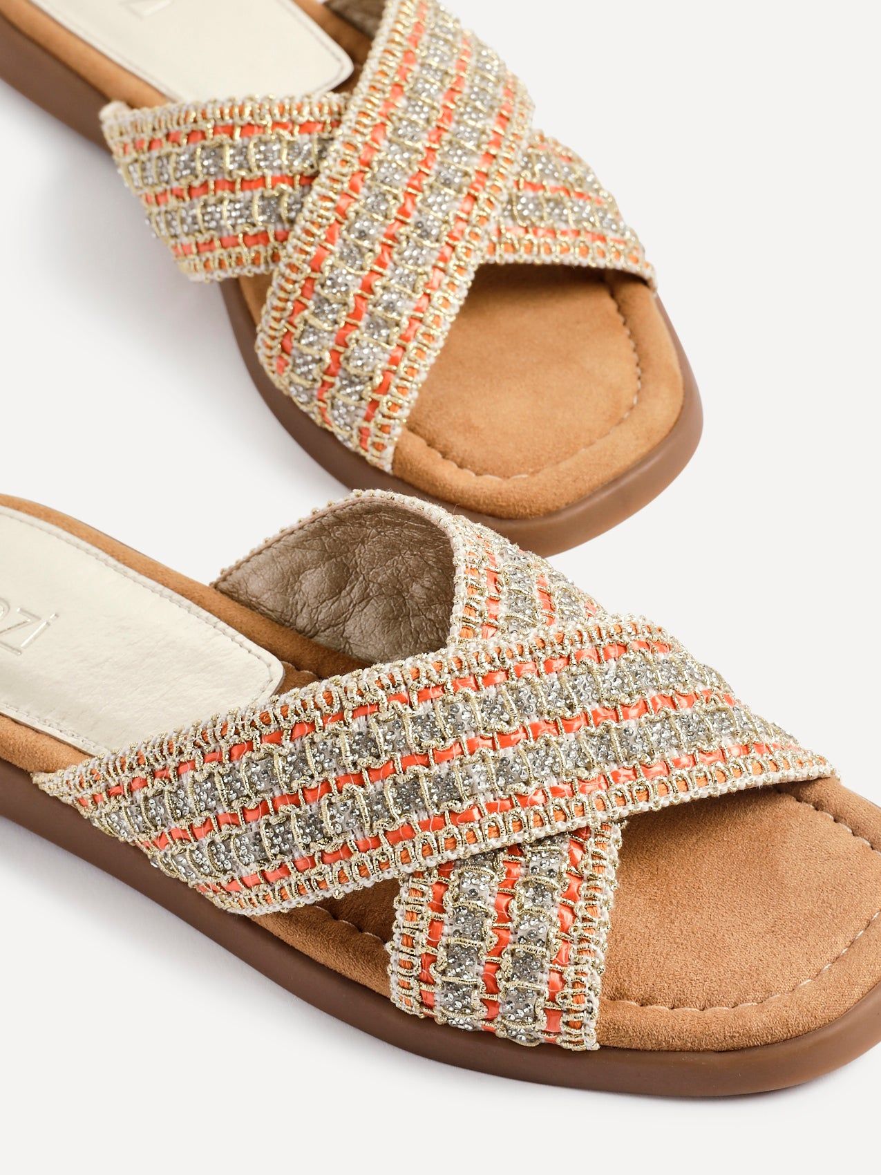 Linzi Genie Orange Embellished Raffia Flat Slider Sandal image 4