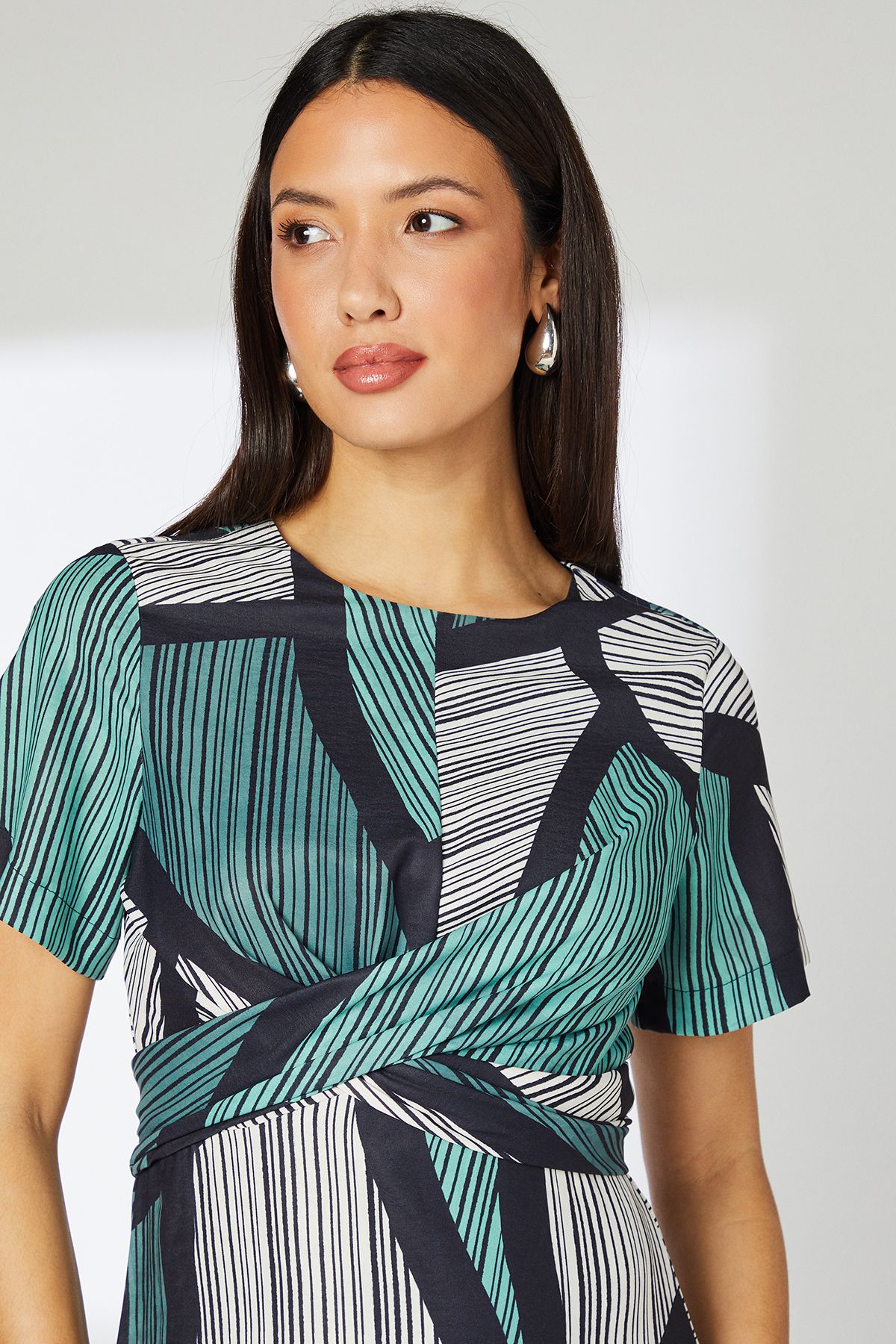 Principles Sage Geo Print Twist Waist Woven Midi Dress Sage image 3