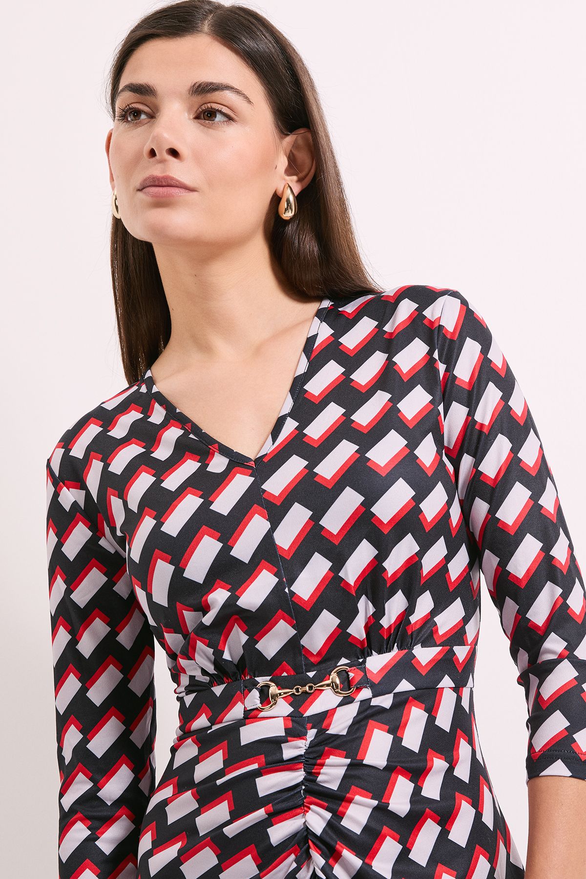 Principles Red Printed Ruched Front Trim Detail Midi Dress Red image 5