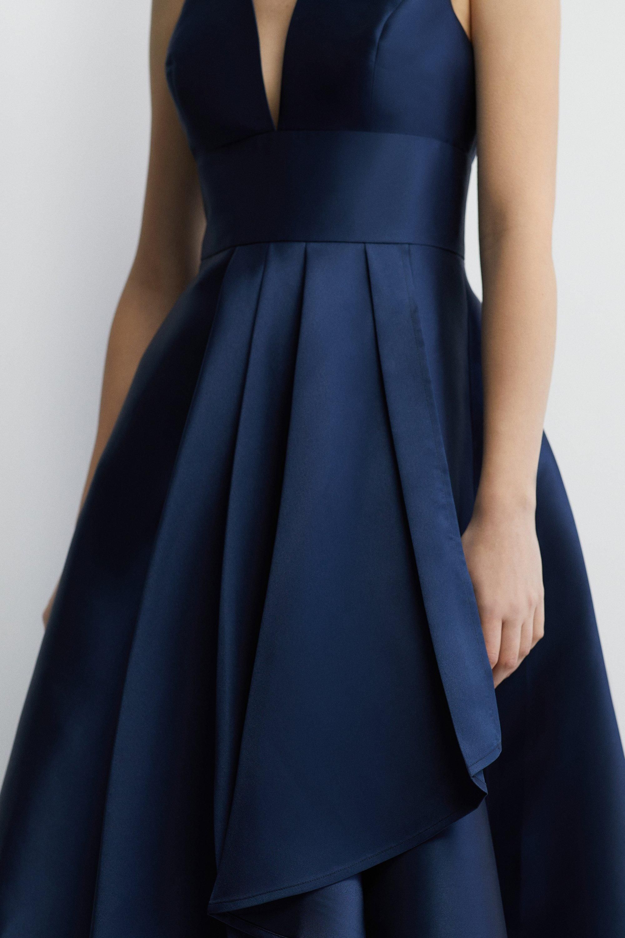 Coast Coast Honoured Petite Sleeveless Plunge Waterfall Twill Maxi Bridesmaid Dress Navy image 4