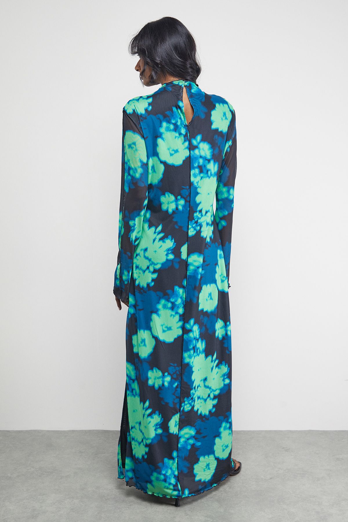 Warehouse Print Mesh Lettuce Edge Maxi Dress Multi image 3