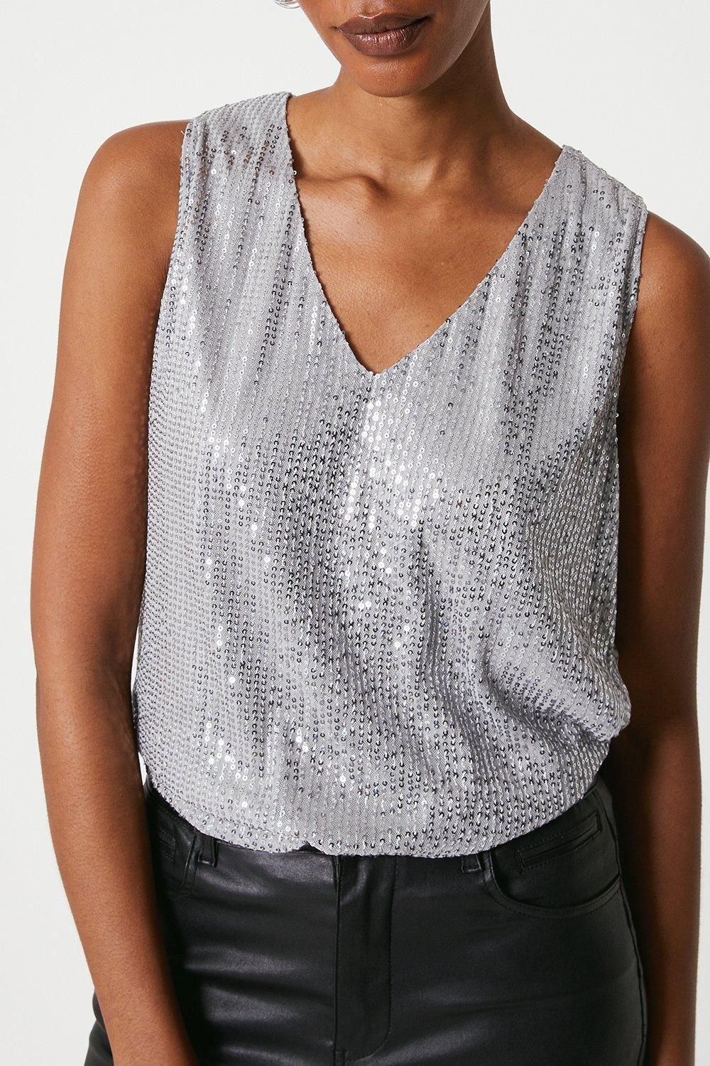 Principles Sequin V-neck Cami Silver image 2