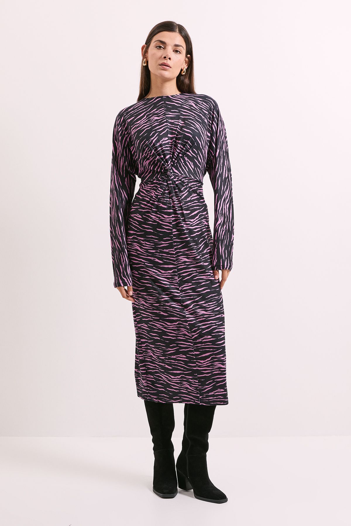 Principles Pink Printed Twist Front Jersey Midi Dress Pink image 1