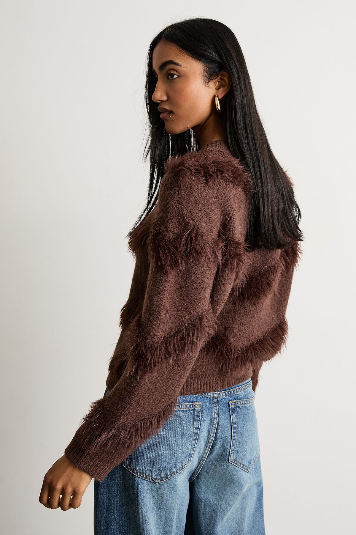 Warehouse Fluffy Long Sleeve Jumper Choc Brown image 3