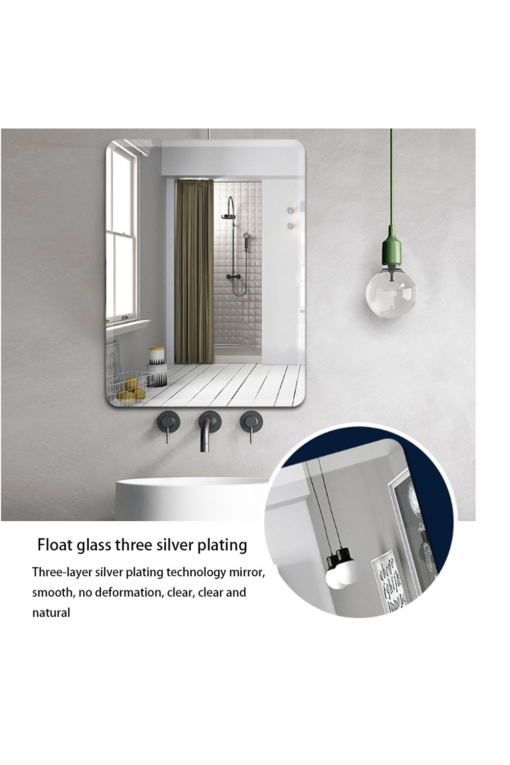 Living and Home Modern Beveled Edge Frameless Rounded Rectangle Wall Mirror image 5