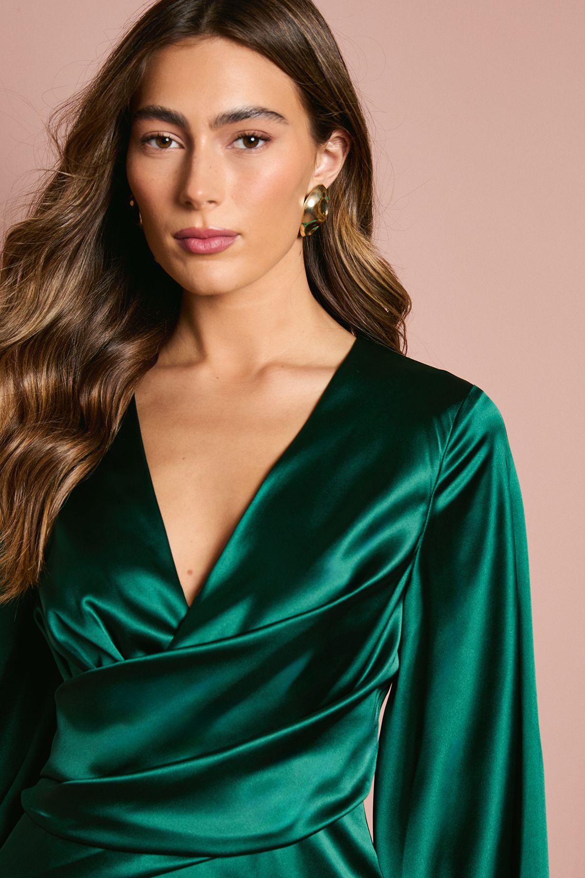 Coast Satin Fringe Hem Wrap Waist Midi Dress Emerald image 4