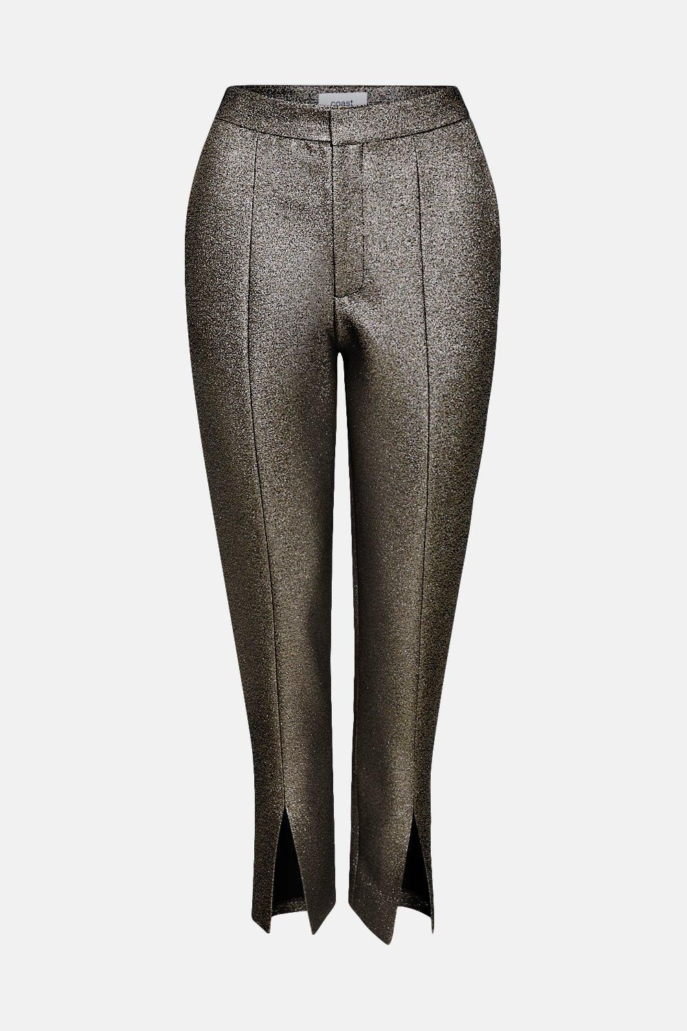 Coast Split Front Metallic Jacquard Trouser Gold image 4