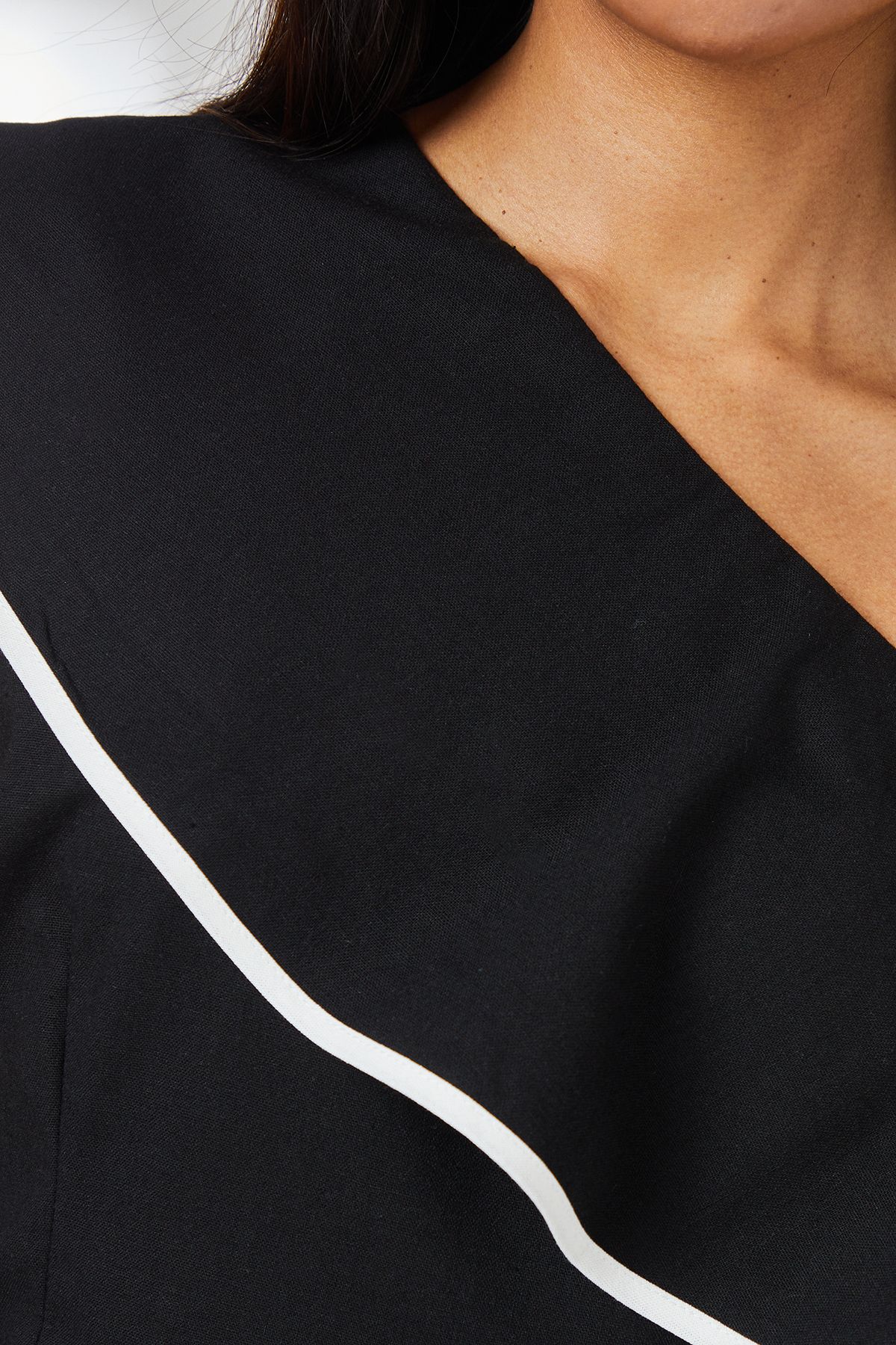 Principles Black Contrast Detail One Shoulder Frill Linen Top Black image 5