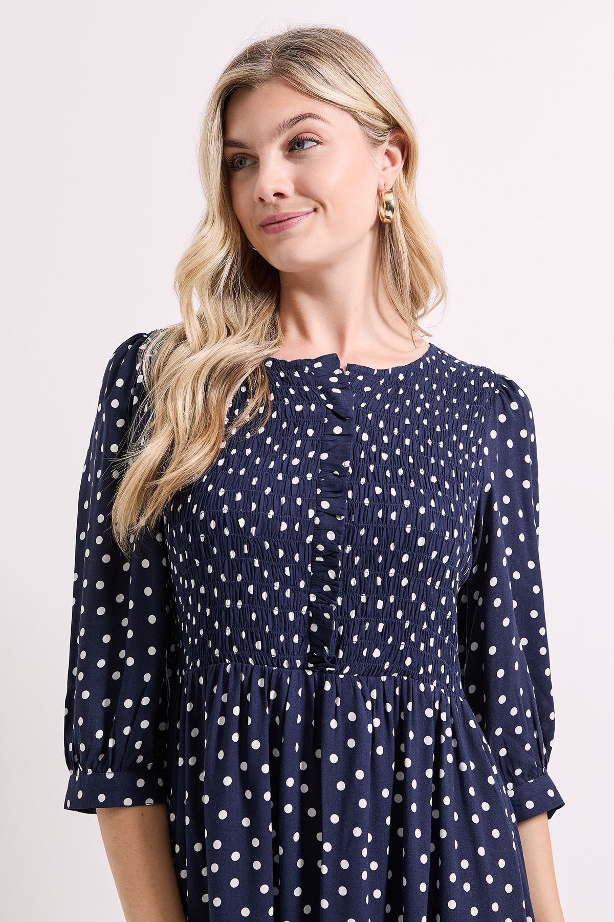 Dorothy Perkins Navy Shirred Bodice Button Detail Midi Dress Navy image 5