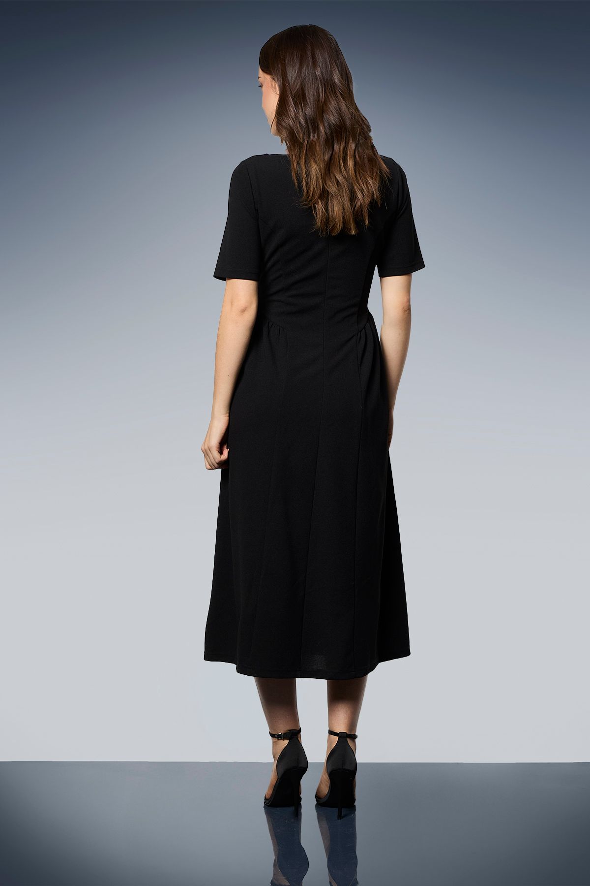 Dorothy Perkins Square Neck Seam Detail Midi Dress Black image 3