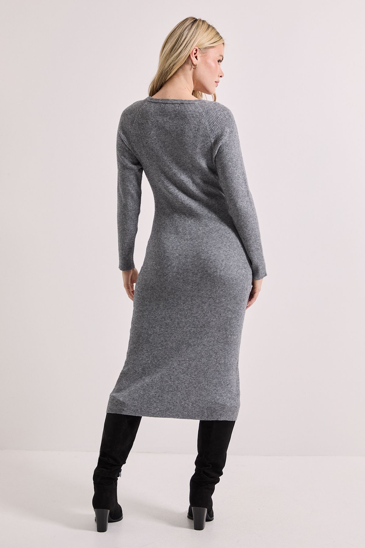 Dorothy Perkins Charcoal Henley Crew Knitted Midi Dress Charcoal image 3