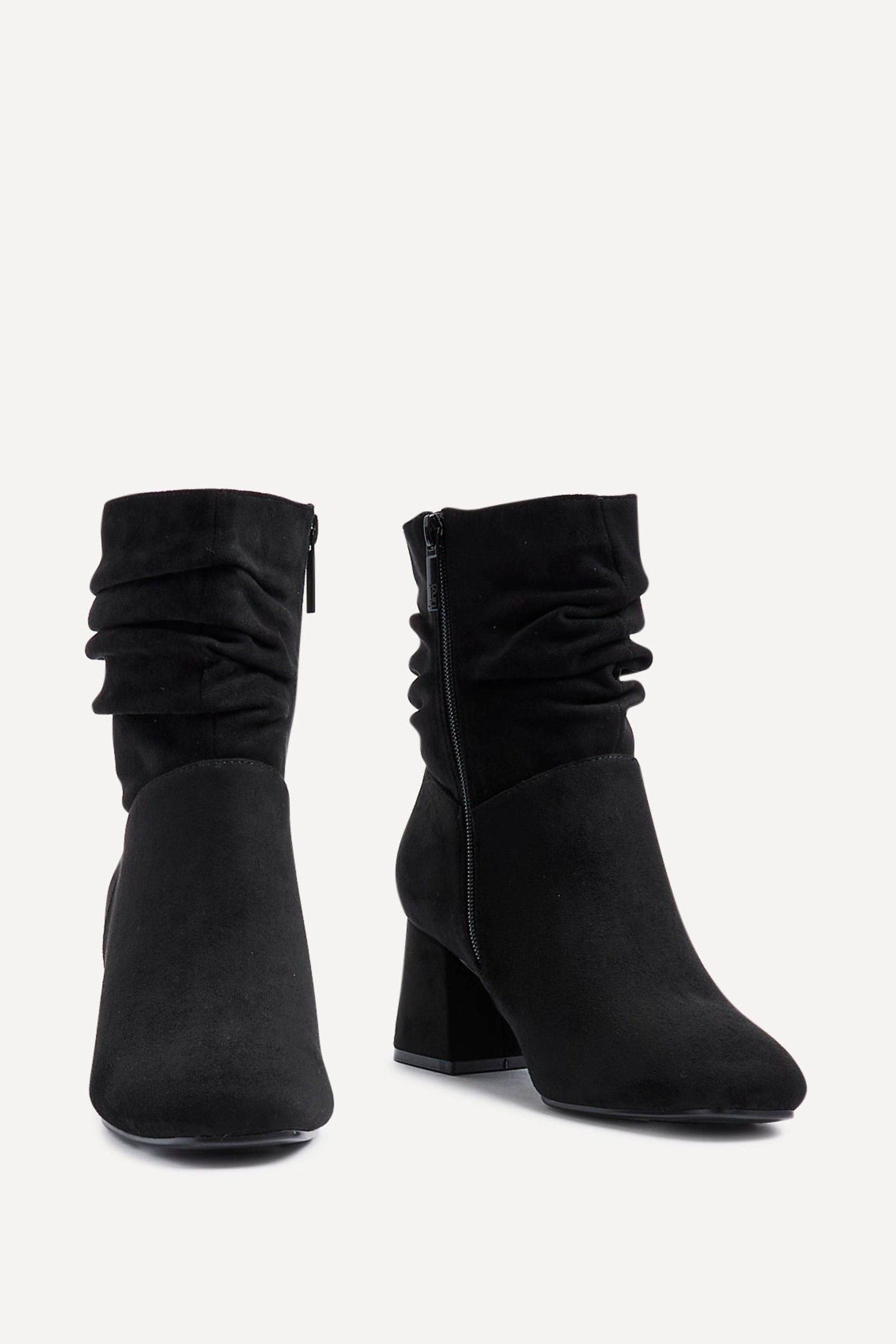 Linzi Zayda Wide Fit Black Faux Suede Ruched Heeled Ankle Boot image 3