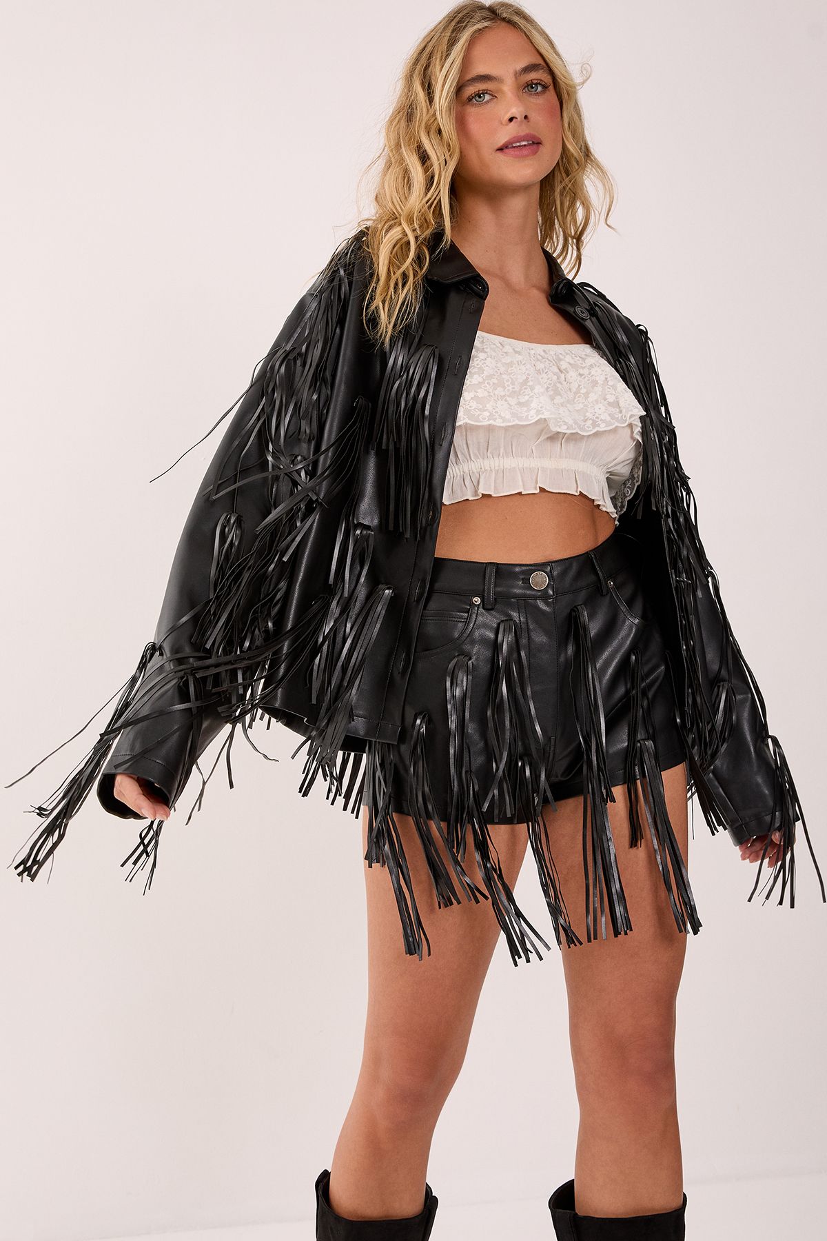 NastyGal Faux Leather Tassel Jacket Black image 1