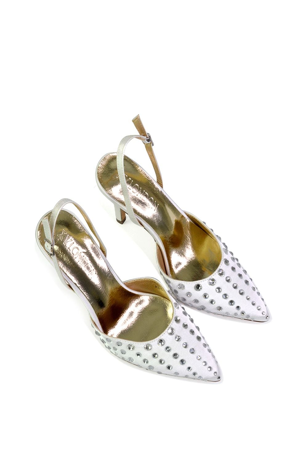 XY London 'Shelly' Strappy Slingback Pointed Toe Diamante Stiletto Bridal Heels image 5