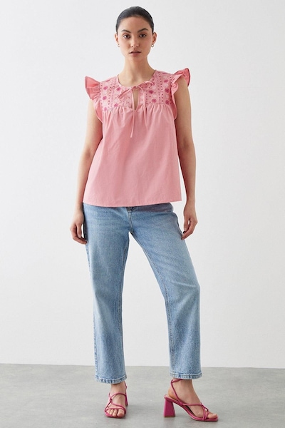 Dorothy Perkins Petite Pink Embroidered Poplin Shell Blouse Pink