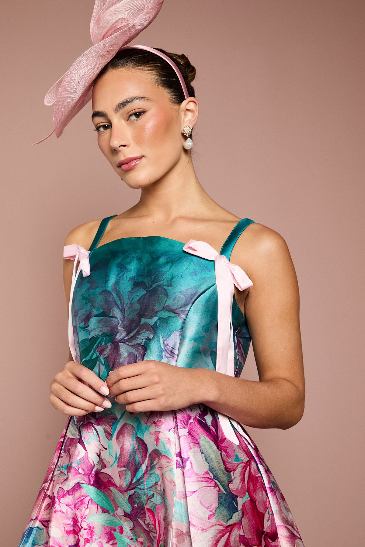 Coast Strappy Bow Detail Twill Midi Dress Teal image 4