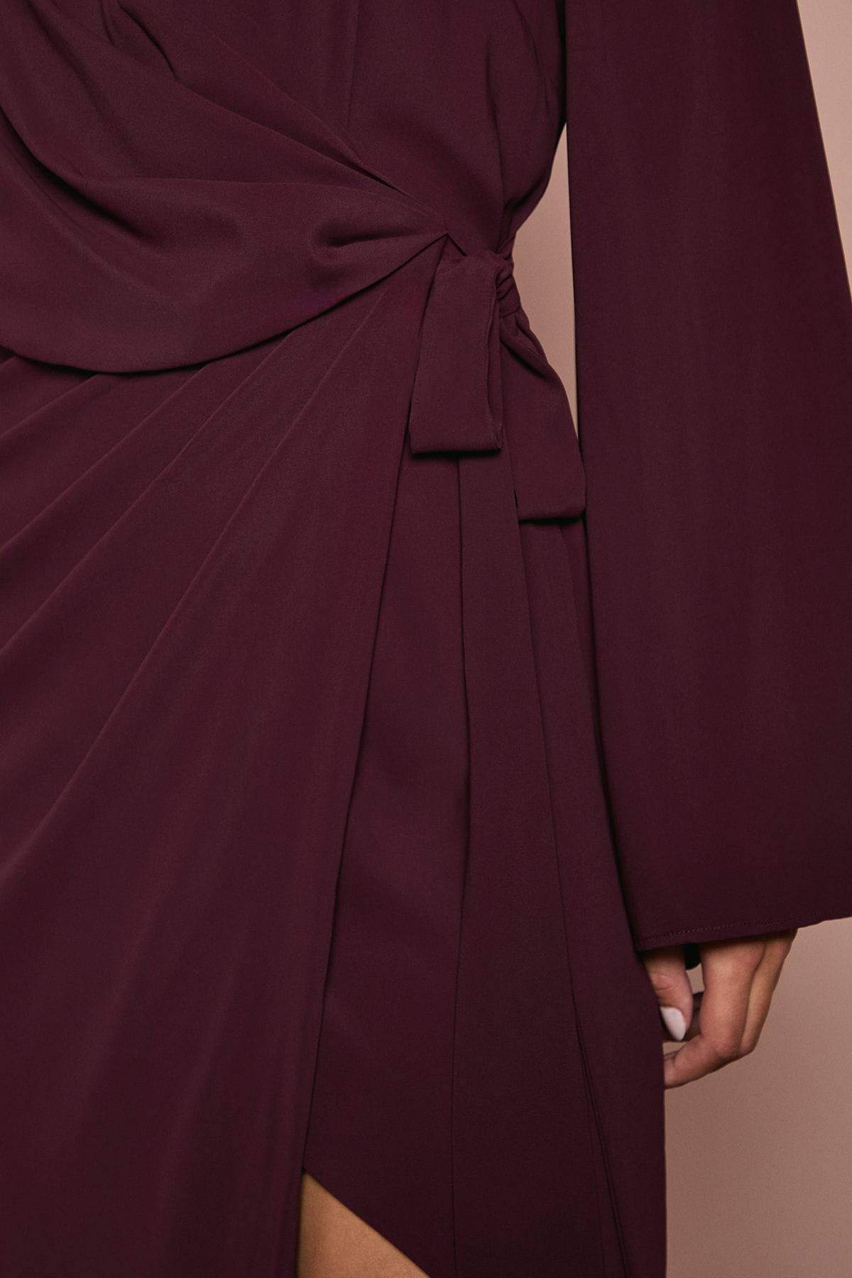 Coast Wrap Waist Crepe Long Sleeve Bridesmaid Dress Fig image 5