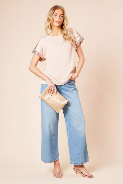 Dorothy Perkins Short Sleeve T-Shirt Sequin Blouse Blush