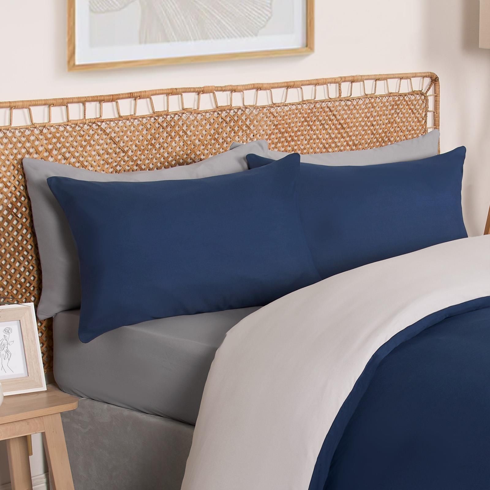 OHS Plain Reversible Duvet Cover With Pillowcase Set image 4