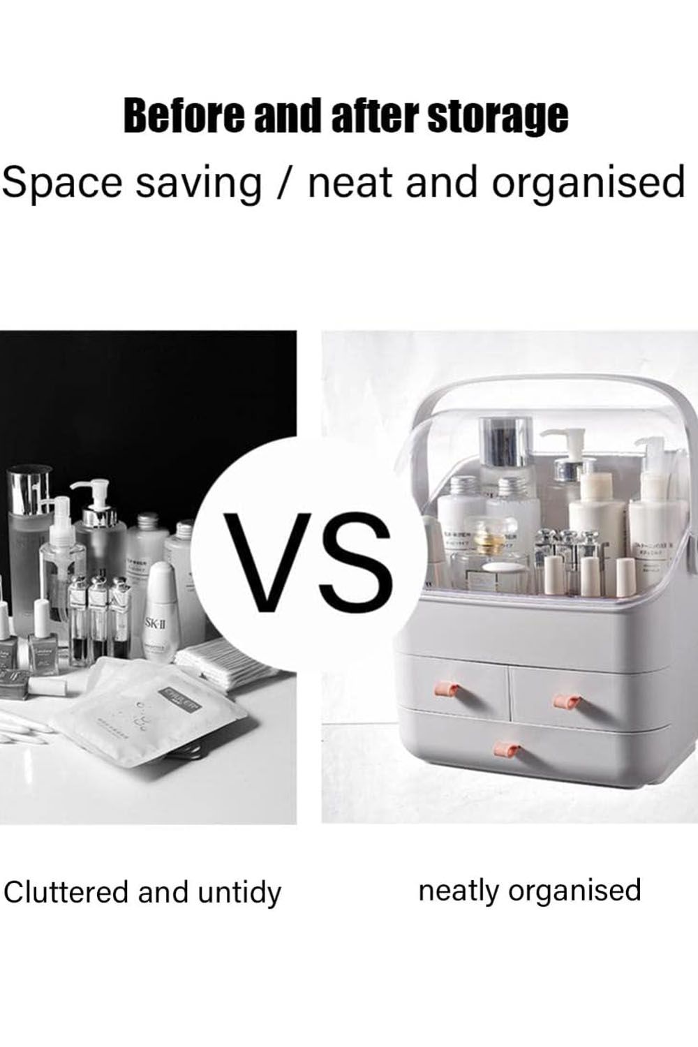 SHEONLY Makeup Desktop Organizer Holder Cosmetic Storage Box with Portable Handle image 4