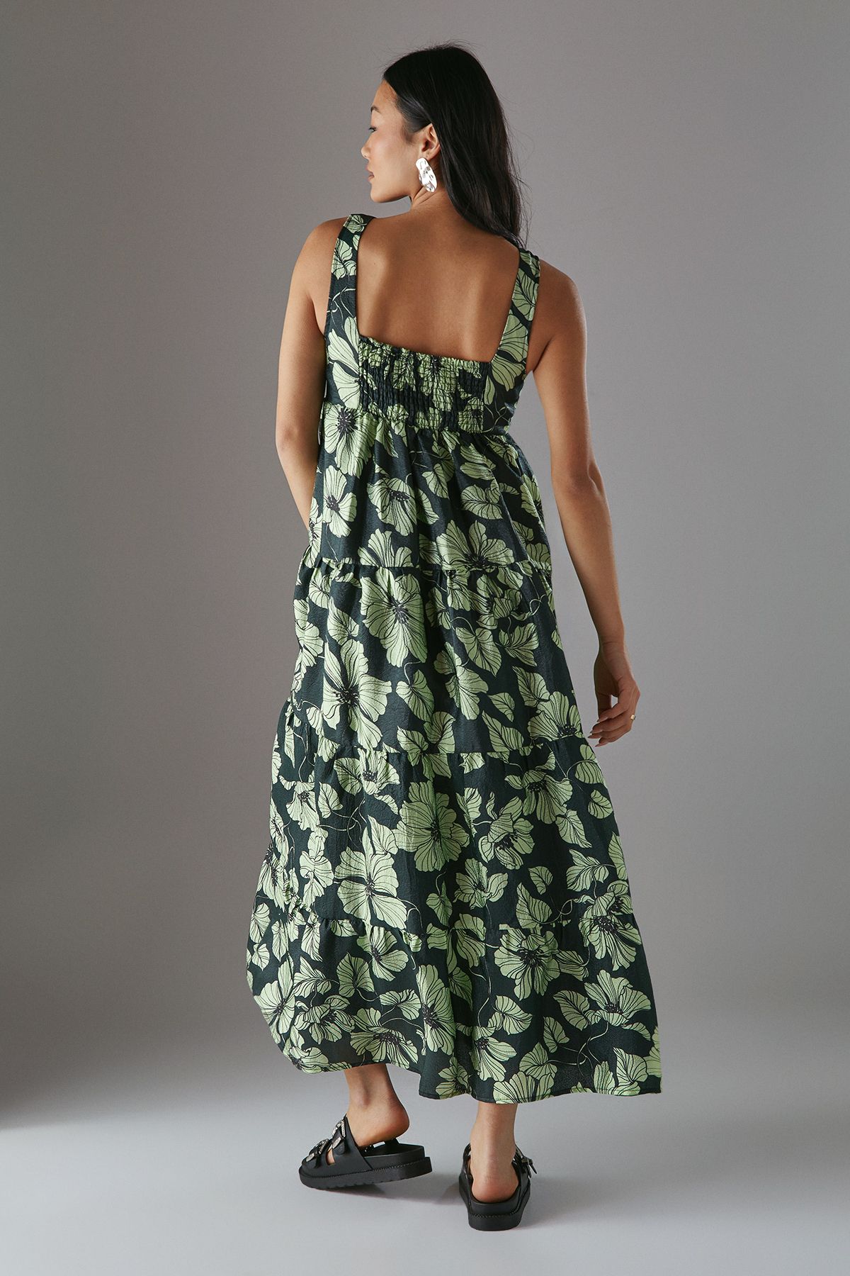 Warehouse Petite Square Neck Smock Midi Sundress Lime image 4