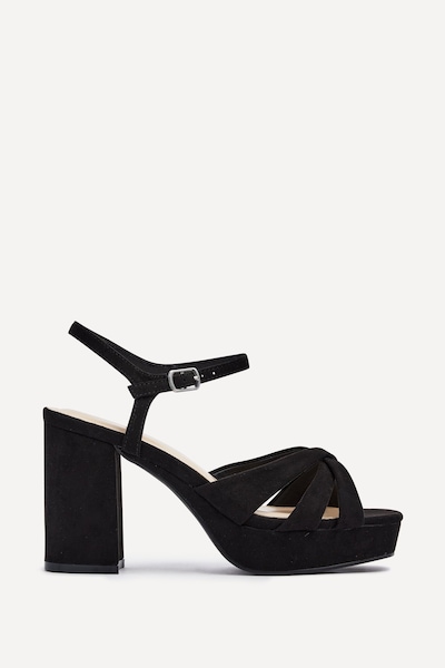 Linzi Keliah Black Faux Suede Crossover Platform Heels
