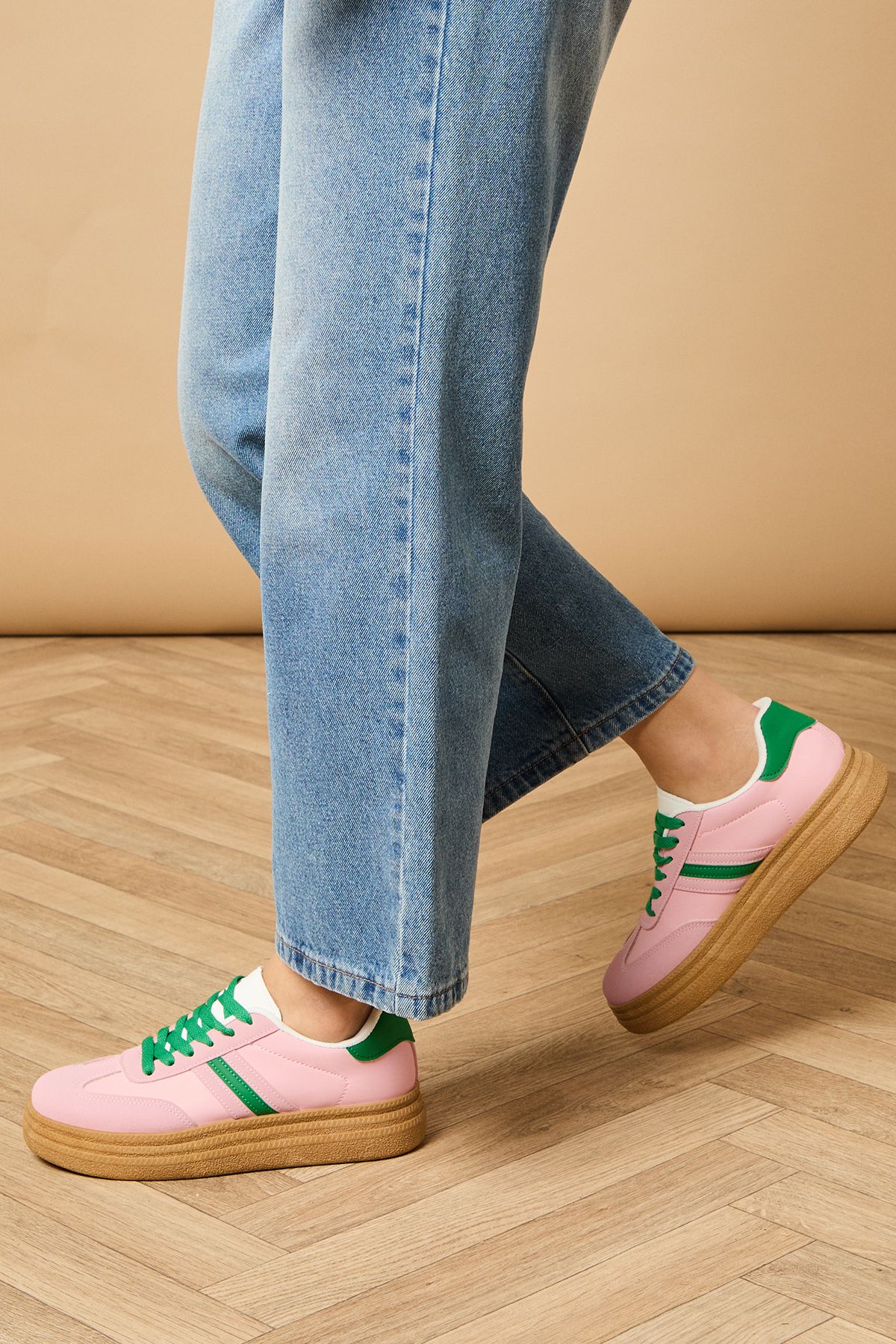 Oasis Eudora Faux Leather Two Tone Platform Trainers Pink image 1