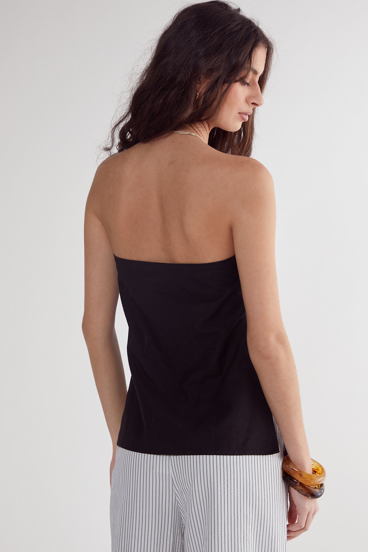 NastyGal Linen Mix Bandeau Top Black image 3