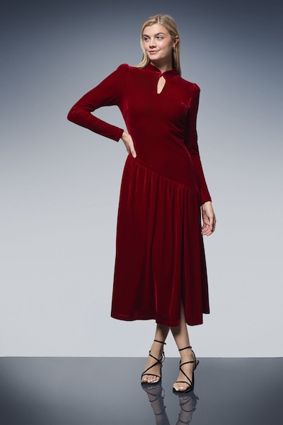 Principles High Neck Twist Keyhole Detail Velvet Midaxi Dress Red