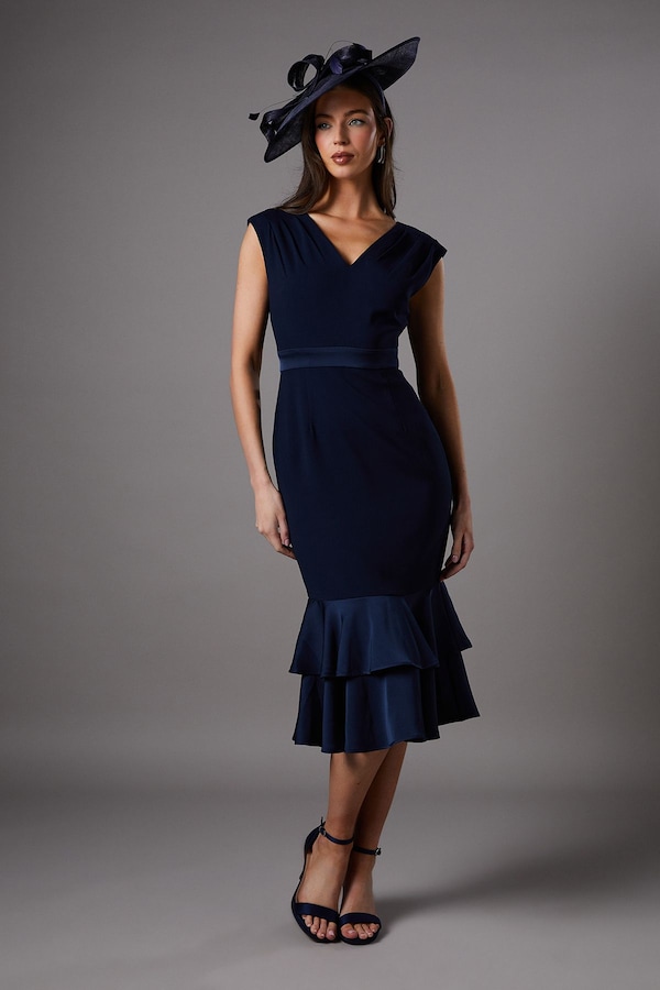 Coast Satin Back Crepe Dress With Peplum Navy
