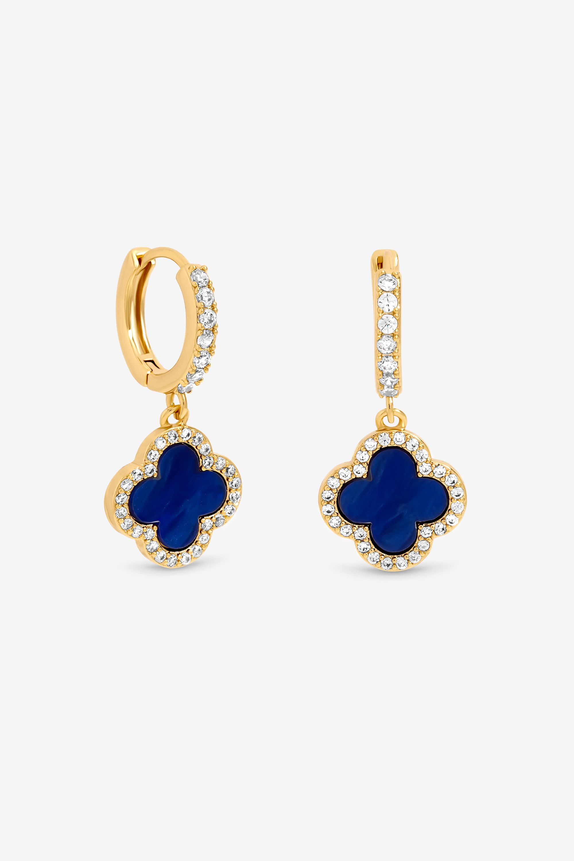 Jon Richard Gold Plated and Lapis Clover Huggie Earrings image 1