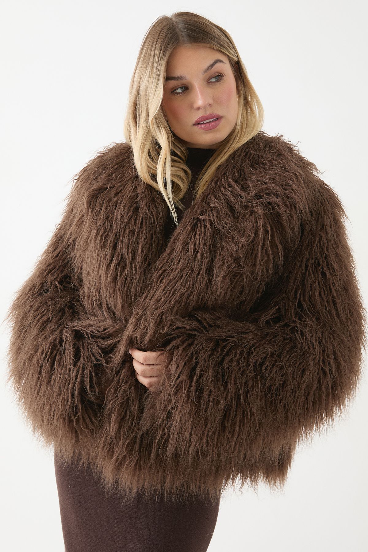 MissPap Mongolian Collared Faux Fur Jacket Chocolate image 1