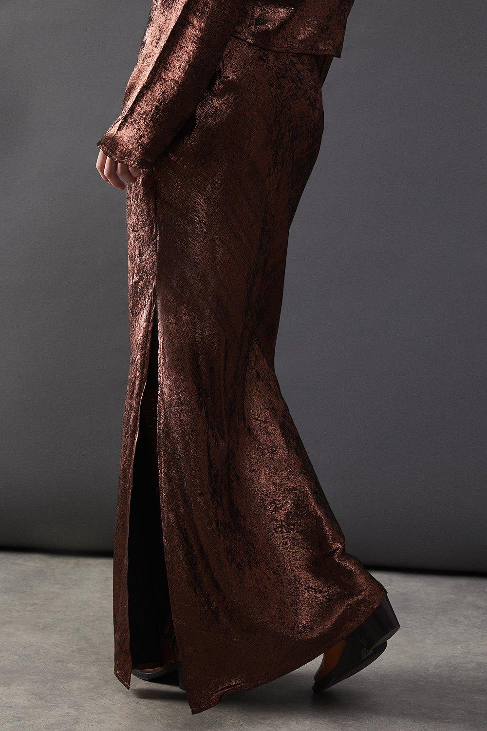 Warehouse Metallic Satin Bias Maxi Skirt image 3