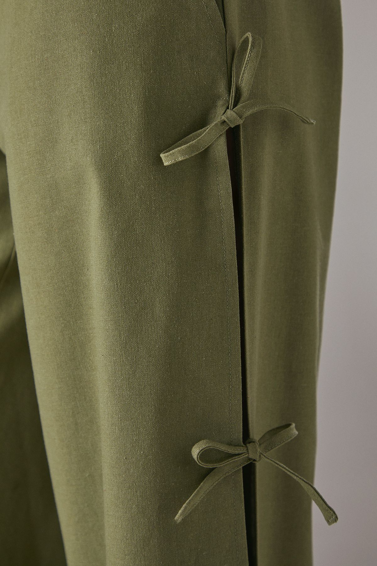 Warehouse Tie Side Wide Leg Trousers Khaki image 5