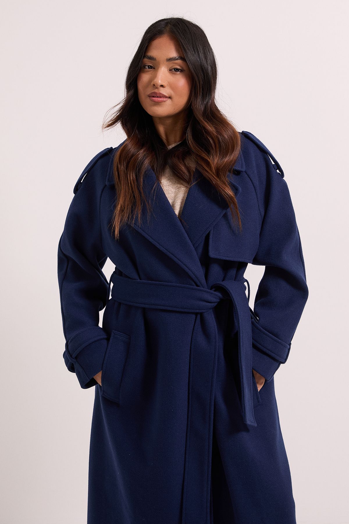 Dorothy Perkins Petite Belted Trench Navy image 2