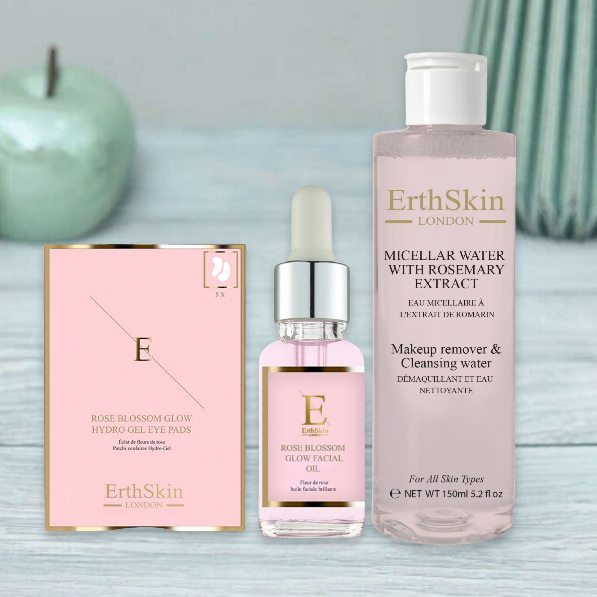 Erth Skin London Rosemary Micellar Water + Rose Glow Oil & Rose Eye Pads image 2